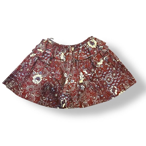 Ulla Johnson Floral Pleated Mini Skirt Red Cotton Size 10 Large Fall Staple - Picture 1 of 14
